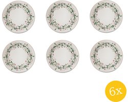 Clayre & Eef Ontbijtbord set van 6 stuks Ø 21 cm Groen Porselein Bloemen Bord