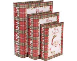 Clayre & Eef Opbergdoos Set van 3 Boeken 27x22x7 / 22x17x6 / 17x12x4 cm Rood Wit MDF Kerstman