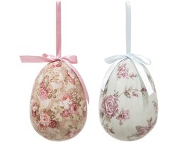Clayre & Eef Paashanger set van 2 Ei Ø 9x12 cm Meerkleurig Kunststof Bloemen