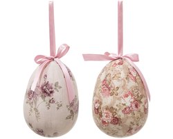 Clayre & Eef Paashanger set van 2 Ei Ø 9x12 cm Meerkleurig Kunststof Bloemen