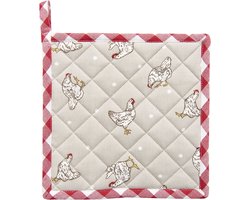 Clayre & Eef Pannenlap 20*20 cm Beige, Rood Katoen Vierkant kip Afgiet Pannenlap Afgiethulp Pannelap
