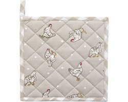 Clayre & Eef Pannenlap 20*20 cm Beige, Wit Katoen Vierkant kip Afgiet Pannenlap Afgiethulp Pannelap