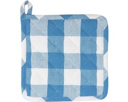 Clayre & Eef Pannenlap 20*20 cm Blauw Wit Katoen Vierkant Ruit Afgiet Pannenlap Afgiethulp Pannelap
