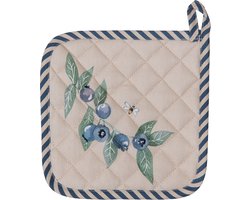 Clayre & Eef Pannenlap 20x20 cm Beige Blauw Katoen Vierkant Bosbessen Afgiet Pannenlap
