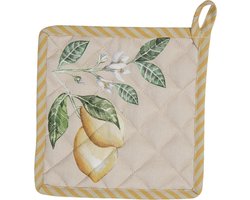 Clayre & Eef Pannenlap 20x20 cm Beige Geel Katoen Citroen