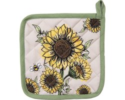 Clayre & Eef Pannenlap 20x20 cm Beige Geel Katoen Zonnebloemen Afgiet Pannenlap