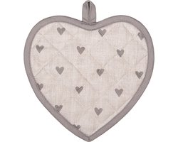 Clayre & Eef Pannenlap 20x20 cm Beige Grijs Katoen Hartjes