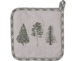 Clayre & Eef Pannenlap 20x20 cm Beige Groen Katoen Dennenbomen