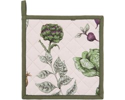 Clayre & Eef Pannenlap 20x20 cm Beige Groen Katoen Groenten