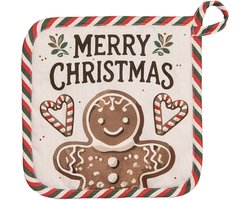 Clayre & Eef Pannenlap 20x20 cm Beige Katoen Gingerbread man