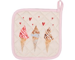 Clayre & Eef Pannenlap 20x20 cm Beige Roze Katoen IJsjes