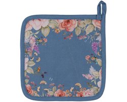 Clayre & Eef Pannenlap 20x20 cm Blauw Katoen Bloemen