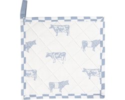 Clayre & Eef Pannenlap 20x20 cm Blauw Wit Katoen Vierkant Koeien Afgiet Pannenlap Afgiethulp Pannenlap