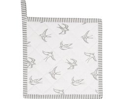 Clayre & Eef Pannenlap 20x20 cm Grijs Wit Katoen Vierkant Zwaluw Afgiet Pannenlap Afgiethulp Pannenlap