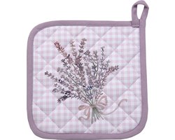 Clayre & Eef Pannenlap 20x20 cm Paars Wit Katoen Vierkant Lavendel Afgiet Pannenlap