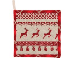 Clayre & Eef Pannenlap 20x20 cm Rood Beige Katoen Kerst