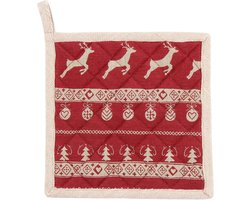Clayre & Eef Pannenlap 20x20 cm Rood Beige Katoen Kerst