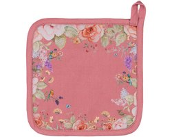 Clayre & Eef Pannenlap 20x20 cm Roze Katoen Bloemen