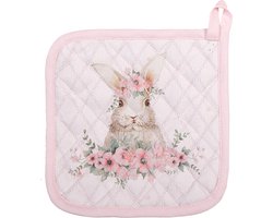 Clayre & Eef Pannenlap 20x20 cm Roze Katoen Konijn