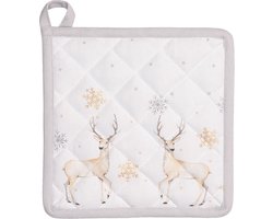 Clayre & Eef Pannenlap 20x20 cm Wit Beige Katoen Hert