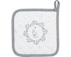 Clayre & Eef Pannenlap 20x20 cm Wit Grijs Katoen Kat