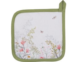 Clayre & Eef Pannenlap 20x20 cm Wit Katoen Bloemen