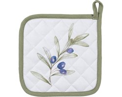 Clayre & Eef Pannenlap 20x20 cm Wit Katoen Olijven
