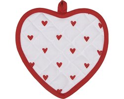 Clayre & Eef Pannenlap 20x20 cm Wit Rood Katoen Hartjes