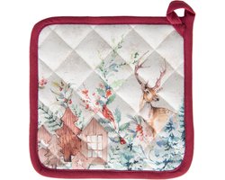 Clayre & Eef Pannenlap 20x20 cm Wit Rood Katoen Hert
