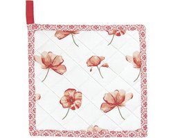 Clayre & Eef Pannenlap 20x20 cm Wit Rood Katoen Vierkant Klaproos Afgiet Pannenlap