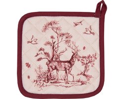Clayre & Eef Pannenlap 20x20 cm Wit Roze Katoen Rendier
