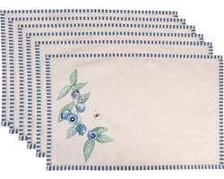 Clayre & Eef Placemats Set van 6 48x33 cm Beige Blauw Katoen Bos Dieren Herfst