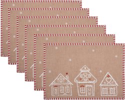 Clayre & Eef Placemats Set van 6 48x33 cm Bruin Katoen Gingerbread house