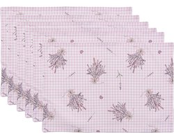 Clayre & Eef Placemats Set van 6 48x33 cm Paars Wit Katoen Lavendel