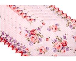 Clayre & Eef Placemats Set van 6 48x33 cm Roze Paars Katoen Rozen