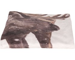 Clayre & Eef Plaid 130*170 cm Bruin Polyester Rendier Rechthoek Deken Kleed Dekentje