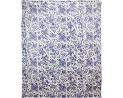 Clayre & Eef Plaid 130x170 cm Wit Blauw Polyester Rechthoek Bloemen Deken
