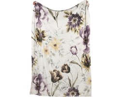 Clayre & Eef Plaid 130x180 cm Wit Groen Polyester Rechthoek Bloemen Deken