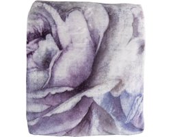 Clayre & Eef Plaid 130x180 cm Wit Paars Polyester Rechthoek Bloemen Deken