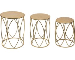 Clayre & Eef Plantentafel Set van 3 Ø 41 Ø 38 Ø 35 cm Goudkleurig Metaal Bijzettafel
