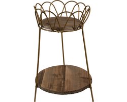 Clayre & Eef Plantentafeltje Ø 21x32 cm Goudkleurig Bruin Ijzer Hout Plantenstandaard