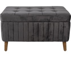 Clayre & Eef Poef 82x42x49 cm Grijs Hout Textiel Hocker