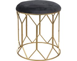 Clayre & Eef Poef Ø 40x45 cm Grijs Velours Metaal Rond Hocker Voetenbankje