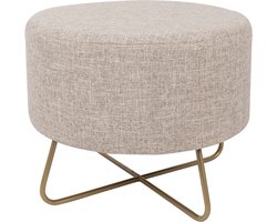 Clayre & Eef Poef Ø 55x43 cm Beige Metaal Textiel Rond Voetenbankje