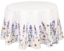 Clayre & Eef Rond Tafelkleed Ø 170 cm Wit Groen Katoen Rond Lavendel Tafellaken Tafellinnen Tafeltextiel
