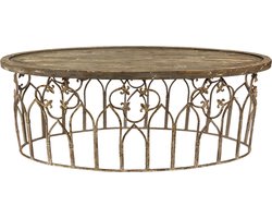 Clayre & Eef Salontafel 141x70x52 cm Beige Bruin Ijzer Hout Ovaal Bijzettafel