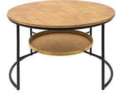 Clayre & Eef Salontafel Ø 81x52 cm Bruin Zwart Hout Ijzer Bijzettafel