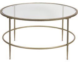 Clayre & Eef Salontafel Ø 85x46 cm Zilverkleurig Ijzer Glas Rond Bijzettafel