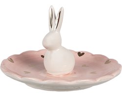 Clayre & Eef Schaaltje Konijn Ø 14x9 cm Roze Keramiek Hartjes