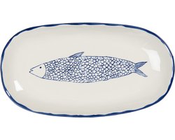 Clayre & Eef Serveerschaal 30x16x3 cm Beige Blauw Keramiek Vis